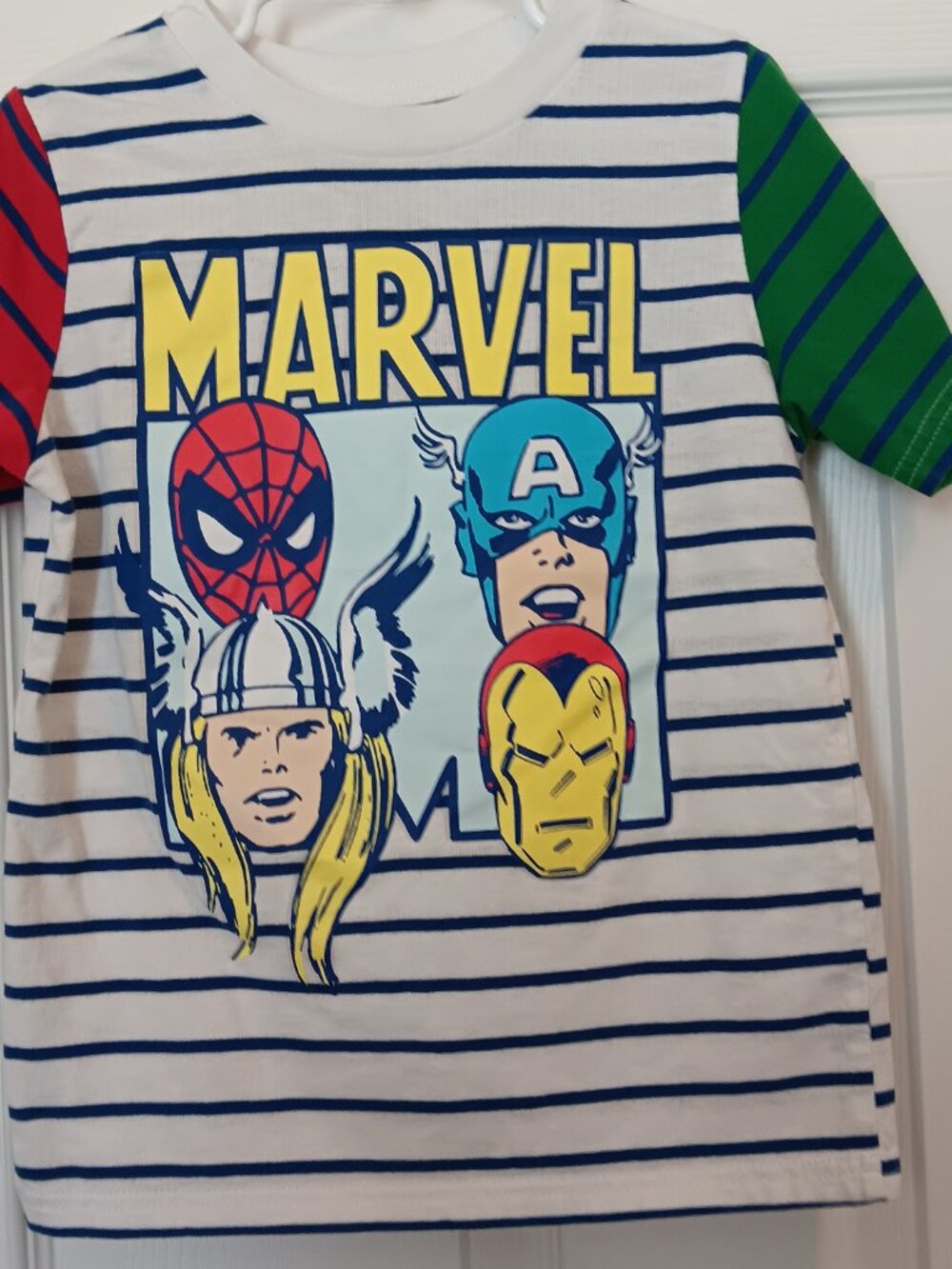 MARVEL BRAND Boy's Marvel Heros Multi-Color Striped Tee - 6 - Picture 2 of 6